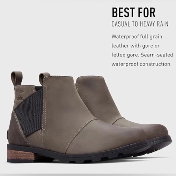 SOREL • Emelie chelsea boots Quarry grey taupe leather waterproof low ankle - Picture 3 of 12